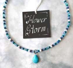 画像2: 【送料無料】◆flower storm◆長さ42cm 天然石ターコイズの雫＆夏色ビーズのショートネックレス ステンレス製留め具 (アクセサリー 日本製 TOHOビーズ レディース）