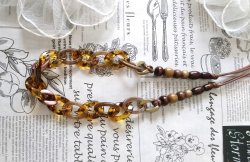 画像6: 【送料無料】【ワックスコードネックレス】◆flower storm◆大ぶり アクリルパーツ＆ウッドビーズのロングネックレス Brown×Gold 長さ75cm（アクセサリー ボリューム 日本製 ）