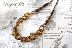 画像4: 【送料無料】【ワックスコードネックレス】◆flower storm◆大ぶり アクリルパーツ＆ウッドビーズのロングネックレス Brown×Gold 長さ75cm（アクセサリー ボリューム 日本製 ）