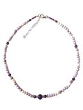 【送料無料】◆flower storm◆長さ52~57cm 天然石アメジスト、水晶＆ウッドビーズのネックレス マルチカラーパープル系 アジャスター付 ( パワーストーン 2月誕生石 天然木 TOHOビーズ ステンレス アクセサリー 日本製 レディース ）