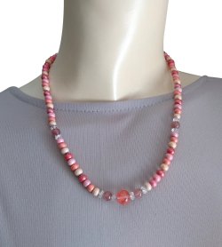 画像3: 【送料無料】◆flower storm◆長さ52~57cm 天然石ストロベリークォーツ、水晶＆ウッドビーズのネックレス マルチカラーレッド ピンク系 アジャスター付 ( パワーストーン 天然木 TOHOビーズ ステンレス アクセサリー 日本製 メンズ レディース）