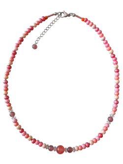 画像1: 【送料無料】◆flower storm◆長さ52~57cm 天然石ストロベリークォーツ、水晶＆ウッドビーズのネックレス マルチカラーレッド ピンク系 アジャスター付 ( パワーストーン 天然木 TOHOビーズ ステンレス アクセサリー 日本製 メンズ レディース）