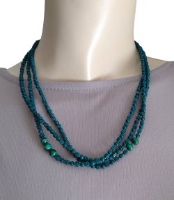 画像3: 【送料無料】◆flower storm◆長さ51~56cm 天然石マラカイトと3種のビーズのティールカラー3連ネックレス  アジャスター付 ( パワーストーン 孔雀石 アクリル TOHO 真鍮 ステンレス アクセサリー 日本製 レディース ）