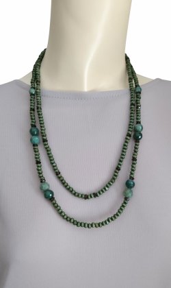 画像2: 【送料無料】◆flower storm◆長さ59~64cm 天然石モスアゲート（苔瑪瑙）、スモーキークォーツとウッドビーズの２連ネックレス  アジャスター付 ( パワーストーン 苔めのう 煙水晶 木製 TOHO ステンレス アクセサリー 日本製 ）