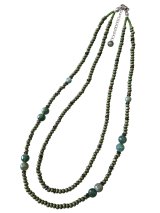 【送料無料】◆flower storm◆長さ59~64cm 天然石モスアゲート（苔瑪瑙）、スモーキークォーツとウッドビーズの２連ネックレス  アジャスター付 ( パワーストーン 苔めのう 煙水晶 木製 TOHO ステンレス アクセサリー 日本製 ）