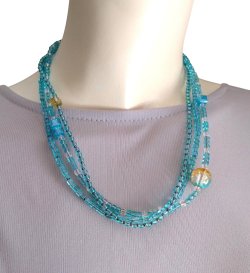 画像3: 【送料無料】◆flower storm◆長さ51~56cm アクアブルーのビーズ3連ネックレス 14mmチェコビーズ＆異素材ビーズ アジャスター付 ( アクセサリー TOHOビーズ 真鍮 ステンレス 日本製 ）