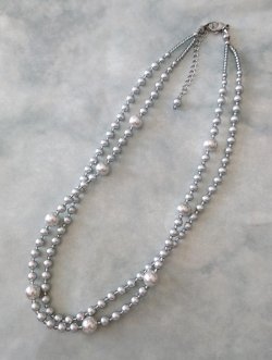 画像2: 【送料無料】◆flower storm◆長さ51~56cm アンティークシルバーの10mm玉樹脂パール＆2種のビーズの２連ネックレス アジャスター付 ( アクセサリー TOHOビーズ ステンレス 日本製 ）