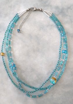 画像2: 【送料無料】◆flower storm◆長さ51~56cm アクアブルーのビーズ3連ネックレス 14mmチェコビーズ＆異素材ビーズ アジャスター付 ( アクセサリー TOHOビーズ 真鍮 ステンレス 日本製 ）