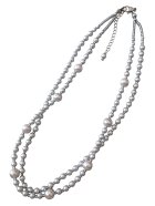 他の写真1: 【送料無料】◆flower storm◆長さ51~56cm アンティークシルバーの10mm玉樹脂パール＆2種のビーズの２連ネックレス アジャスター付 ( アクセサリー TOHOビーズ ステンレス 日本製 ）