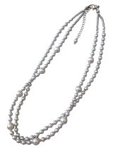 【送料無料】◆flower storm◆長さ51~56cm アンティークシルバーの10mm玉樹脂パール＆2種のビーズの２連ネックレス アジャスター付 ( アクセサリー TOHOビーズ ステンレス 日本製 ）