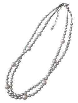 画像1: 【送料無料】◆flower storm◆長さ51~56cm アンティークシルバーの10mm玉樹脂パール＆2種のビーズの２連ネックレス アジャスター付 ( アクセサリー TOHOビーズ ステンレス 日本製 ）