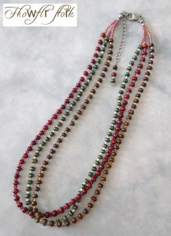 画像2: 【送料無料】◆flower storm◆長さ51~56cm マルチカラー ウッド＆スワロフスキービーズ3連ネックレス アジャスター付 (アクセサリー 木製 スワロ SWAROVSKI  ラインストーン TOHOビーズ ステンレス 日本製 ）