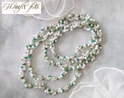 画像3: 【送料無料】◆flower storm◆長さ約130cm スプリングカラーのガラスビーズ ロングネックレス white×green 金属不使用 (アクセサリー 春 夏 TOHOビーズ 日本製 レディース メンズ）