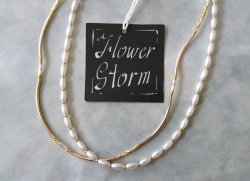 画像6: 【送料無料】◆flower storm◆長さ約46cm ホワイトパール＆ゴールドメタルパーツの２連ネックレス  (アクセサリー フェイクパール 真鍮ビーズ TOHOビーズ 日本製 レディース メンズ ）