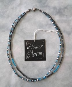 画像2:  【送料無料】◆flower storm◆長さ46cm グレー×濃ブルーのビーズ2連ネックレス ( アクセサリー ガラス製 真鍮製 ステンレス製 変色防止 レディース メンズ 日本製)