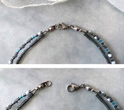 画像7:  【送料無料】◆flower storm◆長さ46cm グレー×濃ブルーのビーズ2連ネックレス ( アクセサリー ガラス製 真鍮製 ステンレス製 変色防止 レディース メンズ 日本製)