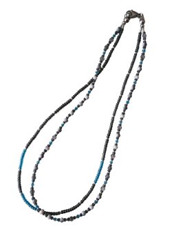 画像1:  【送料無料】◆flower storm◆長さ46cm グレー×濃ブルーのビーズ2連ネックレス ( アクセサリー ガラス製 真鍮製 ステンレス製 変色防止 レディース メンズ 日本製)