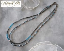 画像4:  【送料無料】◆flower storm◆長さ46cm グレー×濃ブルーのビーズ2連ネックレス ( アクセサリー ガラス製 真鍮製 ステンレス製 変色防止 レディース メンズ 日本製)