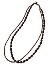  【送料無料】◆flower storm◆長さ46cm 濃茶ウッドビーズ×ブロンズカラーのガラスビーズ2連ネックレス ( アクセサリー 木製 ガラス製 真鍮製 レディース メンズ 日本製)