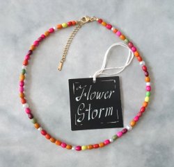 画像2:  【送料無料】◆flower storm◆（長さ42cm~47cm）マルチカラーウッドwithパールのビーズネックレス red系 ステンレス製留め具 24KGP,18KGP 本金メッキ(木製 ABS 変色防止 アレルギー対応 日本製)