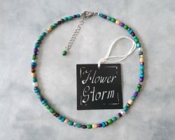 画像2:  【送料無料】◆flower storm◆（長さ42cm~47cm）マルチカラーウッドwithパールのビーズネックレス green系 ステンレス製留め具(木製 ABS 変色防止 アレルギー対応 ニッケルフリー 日本製)