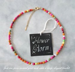 画像2:  【送料無料】◆flower storm◆（長さ42cm~47cm）マルチカラーウッドwithパールのビーズネックレス red系 ステンレス製留め具 24KGP,18KGP 本金メッキ(木製 ABS 変色防止 アレルギー対応 日本製)