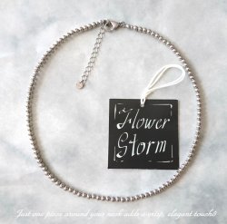 画像2:  【送料無料】◆flower storm◆（長さ約43cm＋アジャスター5cm）ステンレス4mm丸玉ビーズのショートネックレス シルバーグレイ 304ステンレス製留め具  (変色防止 アレルギー対応 メンズ レディース 日本製) 