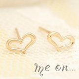 【日本製】【me on...】K10イエローゴールドふっくらとしたフォルム手書き風ハート型ピアス◆プチピアスシリーズ【メール便対応】