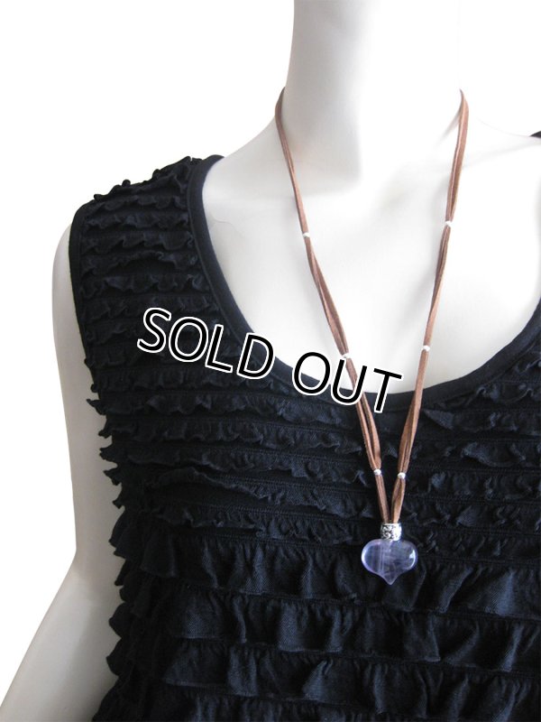 画像2: 【レザーネックレス】◆flower storm◆天然石☆大きめぷっくりハートの革ひもロングネックレスＷ☆パワーストーン お守り