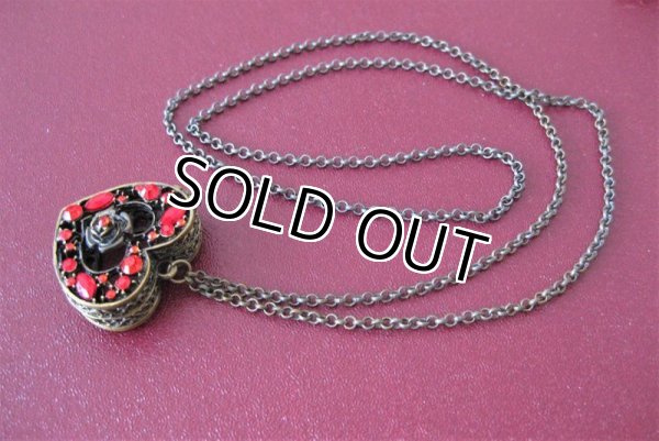 画像6: 【送料無料】透かしハート＆ローズ アンティーク仕上げロングネックレス （ペンダント 薔薇 ジルコニア アクセサリー 金古美）