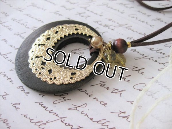 画像6: 【送料無料】【レザーネックレス】◆flower storm◆ 直径5.8cm 大きめウッド＆メタルリングの革紐ロングネックレス （アクセサリー/メンズ/レディース）