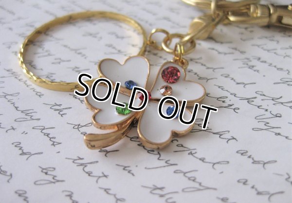 画像7: 【送料無料】【キーリング/バッグチャーム】◆flower storm◆ラインストーン使いの白い四葉のクローバー（ 縁起物 ラッキーアイテム キーホルダー メンズ/レディースアクセサリー）