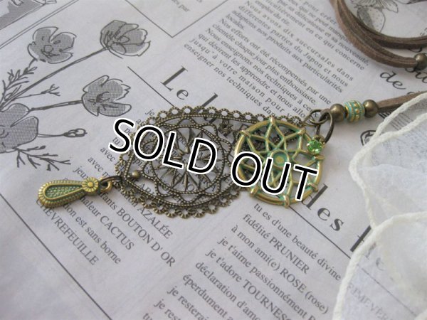 画像5: 【送料無料】【レザーネックレス】◆flower storm◆ ドロップチャーム＆ラインストーンのオリエンタルテイスト革紐ロングネックレス（アクセサリー/メンズ/レディース）