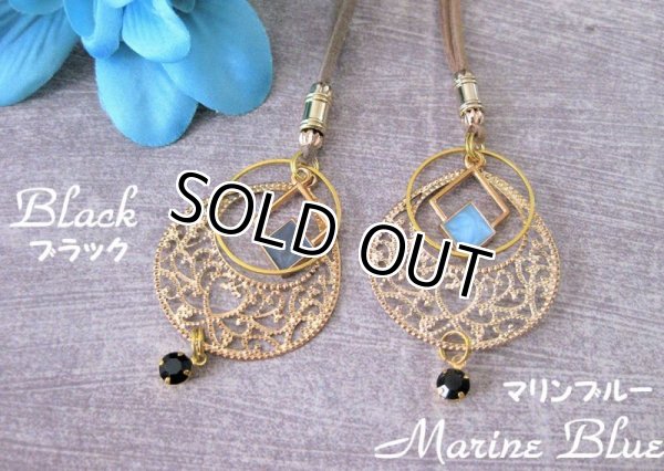 画像2: 【送料無料】【レザーネックレス】◆flower storm◆ ドロップチャーム＆ラインストーンのオリエンタルテイスト革紐ロングネックレス 2色（アクセサリー/メンズ/レディース）