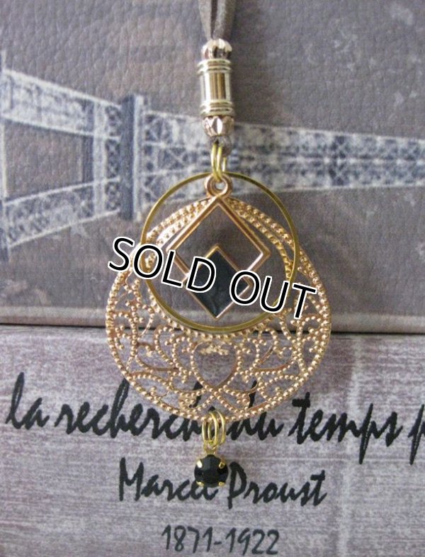 画像7: 【送料無料】【レザーネックレス】◆flower storm◆ ドロップチャーム＆ラインストーンのオリエンタルテイスト革紐ロングネックレス 2色（アクセサリー/メンズ/レディース）