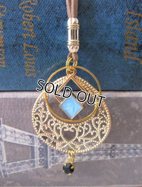 画像3: 【送料無料】【レザーネックレス】◆flower storm◆ ドロップチャーム＆ラインストーンのオリエンタルテイスト革紐ロングネックレス 2色（アクセサリー/メンズ/レディース）