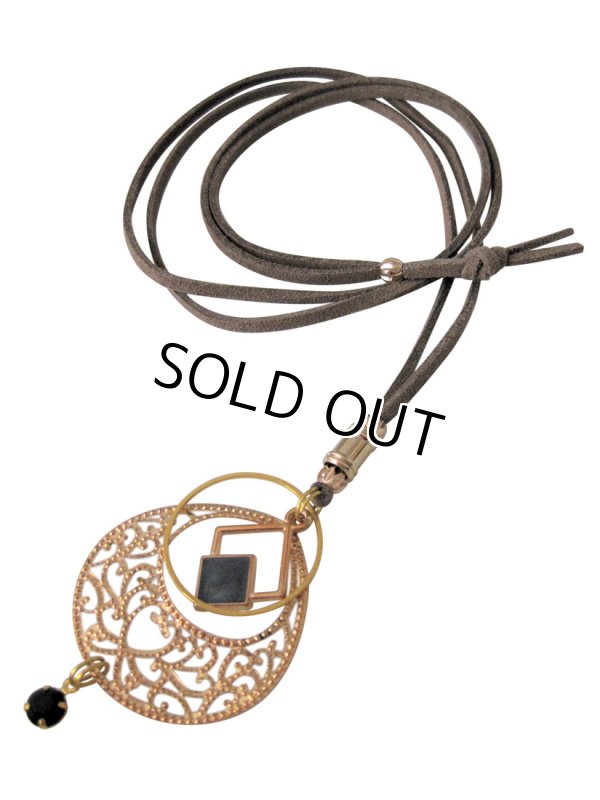 画像6: 【送料無料】【レザーネックレス】◆flower storm◆ ドロップチャーム＆ラインストーンのオリエンタルテイスト革紐ロングネックレス 2色（アクセサリー/メンズ/レディース）