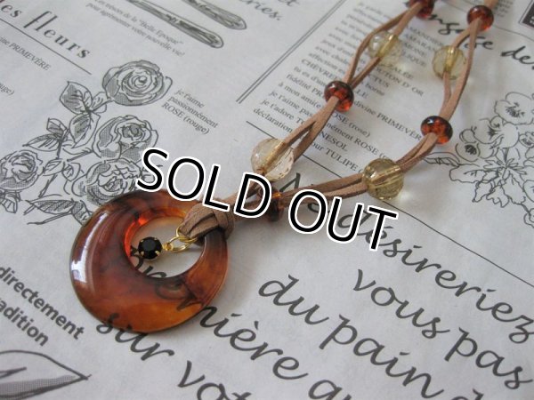 画像6: 【送料無料】【レザーネックレス】◆flower storm◆べっ甲調リングチャーム＆クリスタルビーズ革紐ロングネックレス（アクセサリー/レディース）