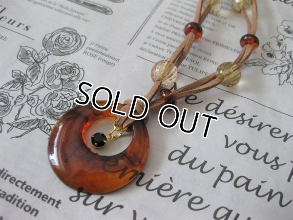 画像5: 【送料無料】【レザーネックレス】◆flower storm◆べっ甲調リングチャーム＆クリスタルビーズ革紐ロングネックレス（アクセサリー/レディース）