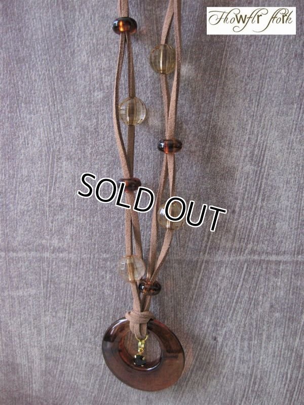 画像3: 【送料無料】【レザーネックレス】◆flower storm◆べっ甲調リングチャーム＆クリスタルビーズ革紐ロングネックレス（アクセサリー/レディース）