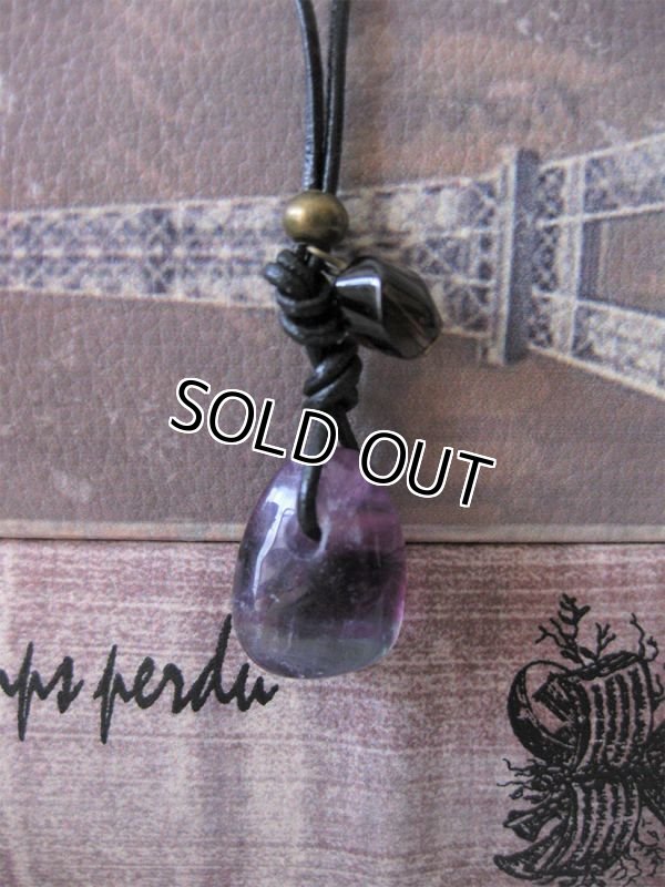 画像2: 【送料無料】【レザーネックレス】◆flower storm◆天然石大粒アメジスト＆スモーキークォーツ本牛革ロングネックレス （革紐ペンダント メンズ/レディース）