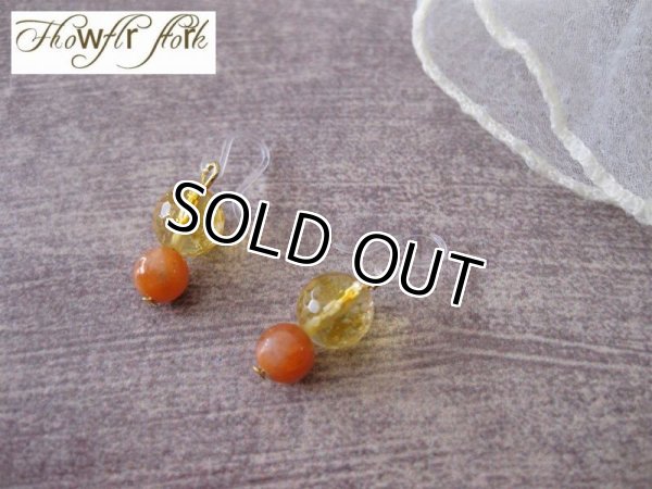 画像4: 【送料無料】【ピアス】◆flower storm◆天然石ゴールドシトリン＆オレンジカルサイト樹脂フックピアス（アクセサリー パワーストーン 11月の誕生石 アレルギー対応 ）