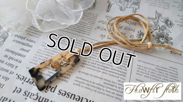 画像3: 【送料無料】【レザーネックレス】◆flower storm◆べっ甲柄台形チャーム＆大粒ラインストーンの革紐ロングネックレス（アクセサリー メンズ/レディース）