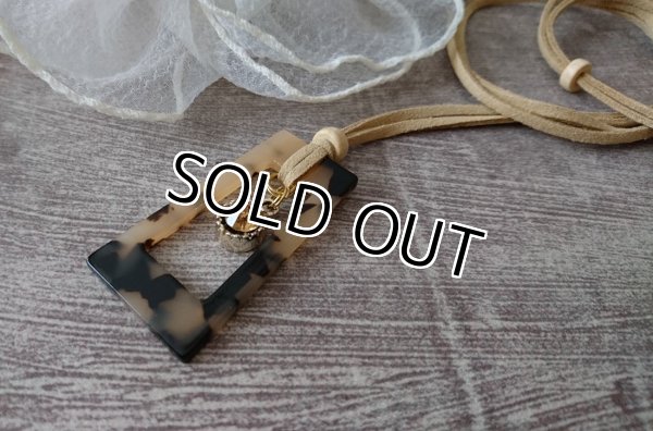 画像6: 【送料無料】【レザーネックレス】◆flower storm◆べっ甲柄台形チャーム＆大粒ラインストーンの革紐ロングネックレス（アクセサリー メンズ/レディース）