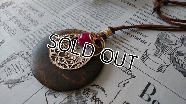 画像9: 【送料無料】【レザーネックレス】◆flower storm◆天然石ピンクストライプアゲート、ウッド＆メタルパーツ使い革紐ロングネックレス（エスニック ボヘミアン パワーストーン）