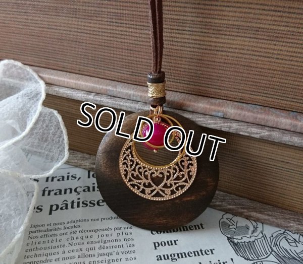 画像8: 【送料無料】【レザーネックレス】◆flower storm◆天然石ピンクストライプアゲート、ウッド＆メタルパーツ使い革紐ロングネックレス（エスニック ボヘミアン パワーストーン）