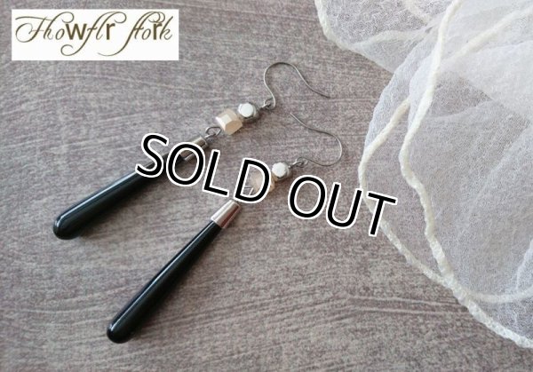 画像5: 【送料無料】【チタンフックピアス】◆flower storm◆ブラックオニキス ロングティアドロップピアス （天然石 パワーストーン  ブラックカルセドニー アレルギーフリー ）