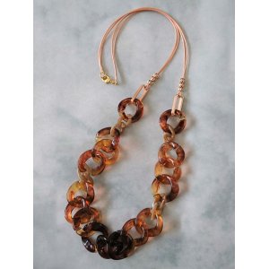 画像: 【送料無料】【ワックスコードネックレス】◆flower storm◆琥珀調アクリルチェーンのロングネックレス Brown×Beige（アクセサリー レディース）