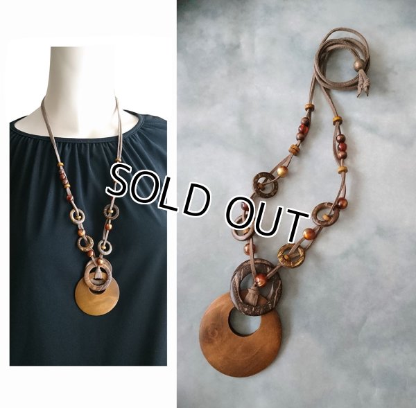 画像4: 【送料無料】【レザーネックレス】◆flower storm◆落ち着いてナチュラルな質感が魅力♪ ウッド＆ビーズ革紐ロングネックレス（アクセサリーレディース）