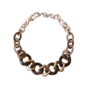 画像: 【送料無料】◆flower storm◆長さ約48cm アクリルチェーン ショートネックレス Khaki Brown × Gold 金属アレルギー対応 (アクセサリー 大ぶり ボリューム 季節感 春夏 レディース  日本製）